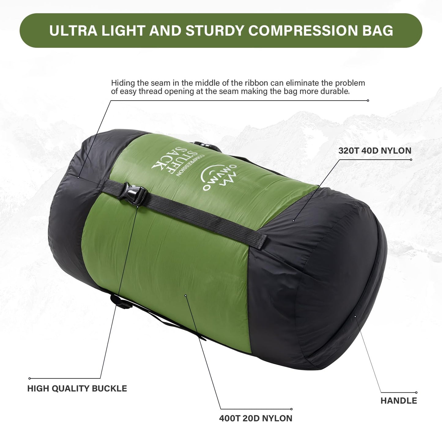 OMVMO Sleeping Bag Stuff Sack, 11L/18L/30L/45L/52L Water-Resistant Compression Sack,Anti-Tear Ultra Light Nylon Storage Bag，Black/Yellow/Orange/Dark Blue/Dark Green/Sky Blue (Dark Green, XXL/53L)