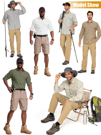 linlon Mens Safari Shirts Long Sleeve UV Protection Hiking Fishing UPF 50+ Quick Dry Cooling Camping Travel Shirts#5066-Khaki-XL