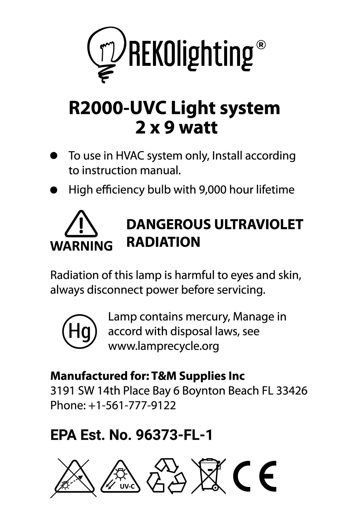 REKO Lighting R2000 Air Purifier Whole House Uv uvc Light in Duct for HVAC Ac (Air Conditioning) Duct
