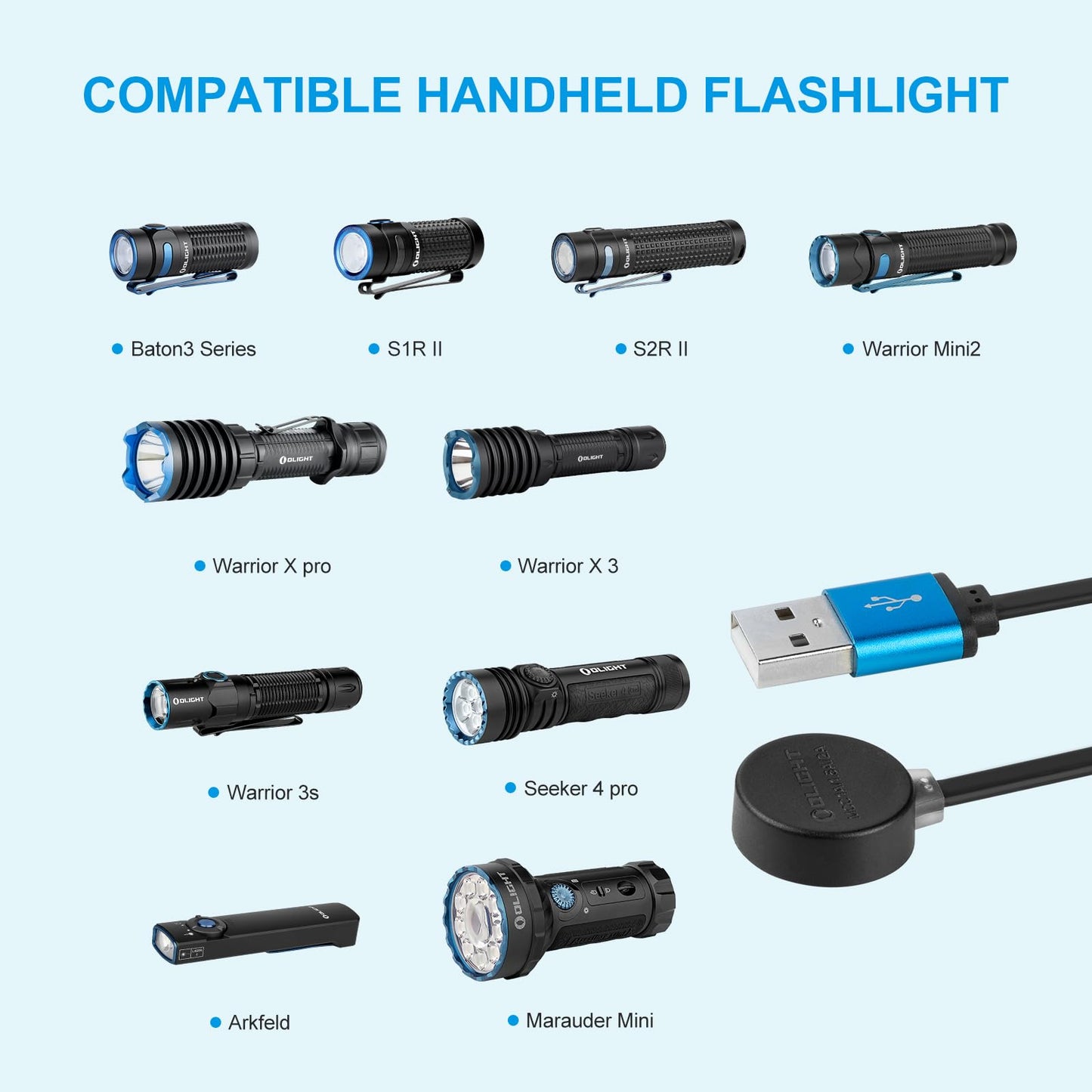 OLIGHT MCC 3 Charger in Balck Upgraded Smart Magnetic Charging Cable Only Suitable for Odin/OdinMini/OdinS/PL-Mini3/PL-Pro/Baton3 Series/Warrior Mini2/Perun2/Seeker3pro/Warrior 3s/Baldr Pro R/Arkfeld