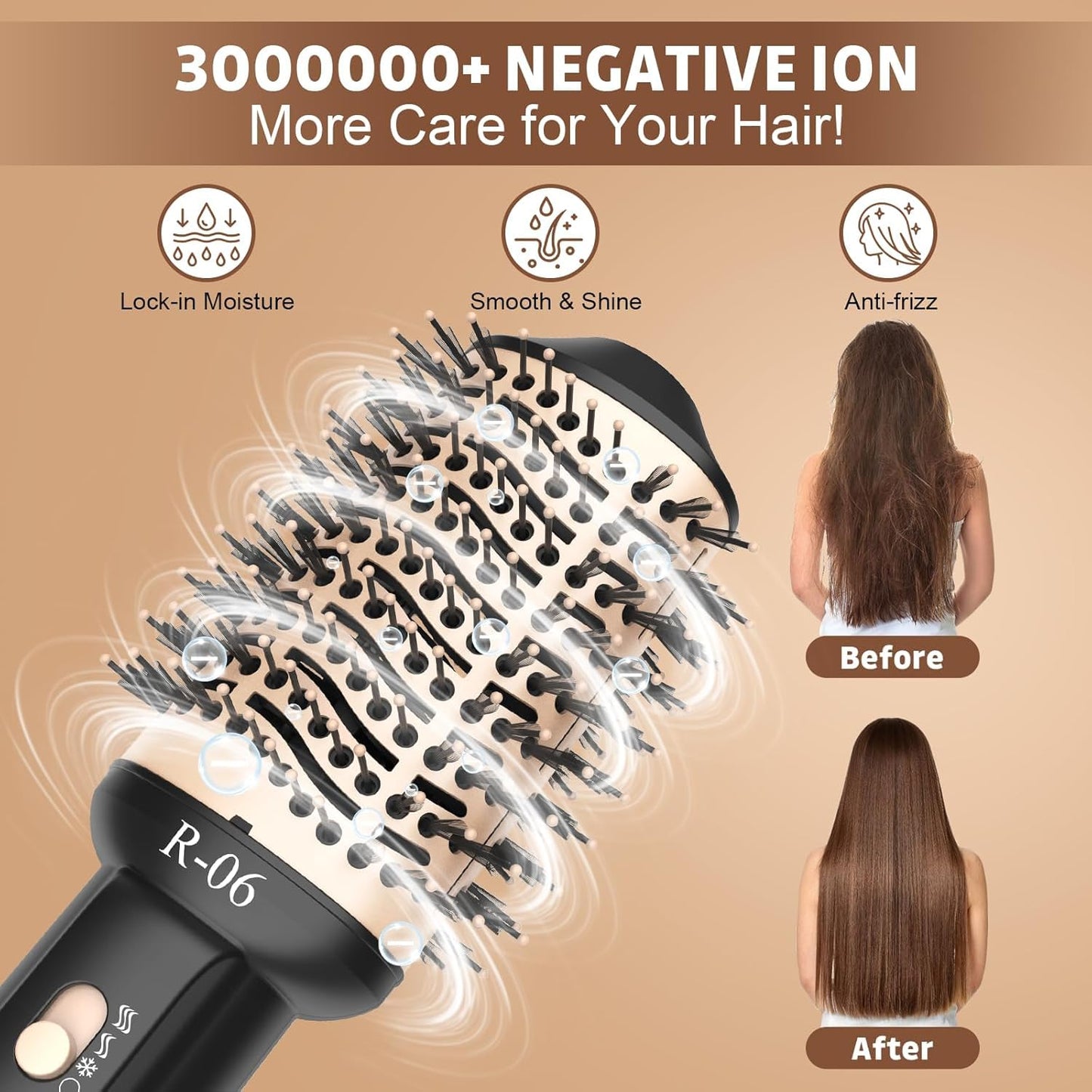 Lopeie Hair Dryer Brush Blow Dryer Brush in One, 4 in 1 Hair Dryer and Styler Volumizer with Oval Barrel, Professional Salon Hot Air Brush for All Hair Types, Gold