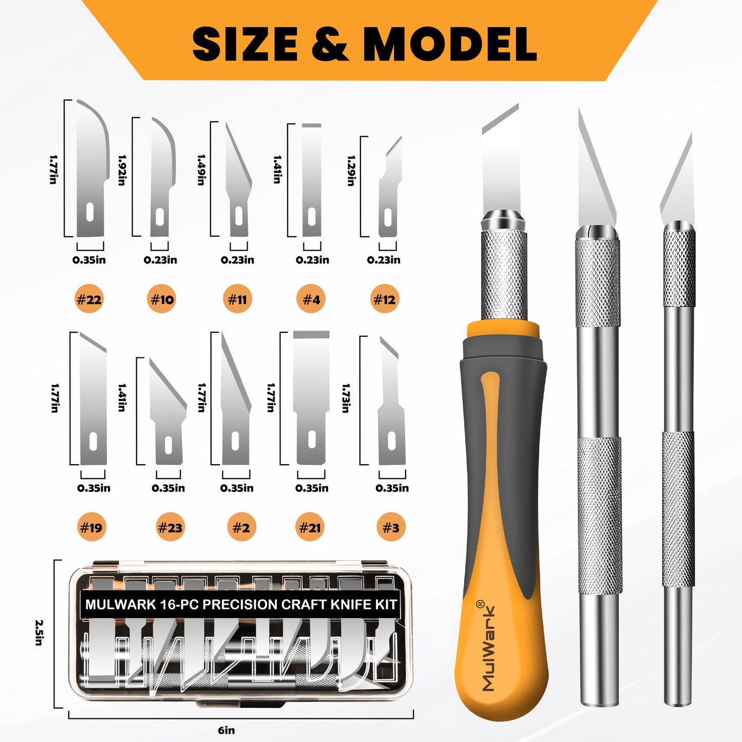 MulWark Exacto Knife Set | Craft Knife Kit | 16pc Precision Craft Hobby Kit with Razor Sharp Knives for Wood, Crafting, Leather, Scrapbooking & Modeling