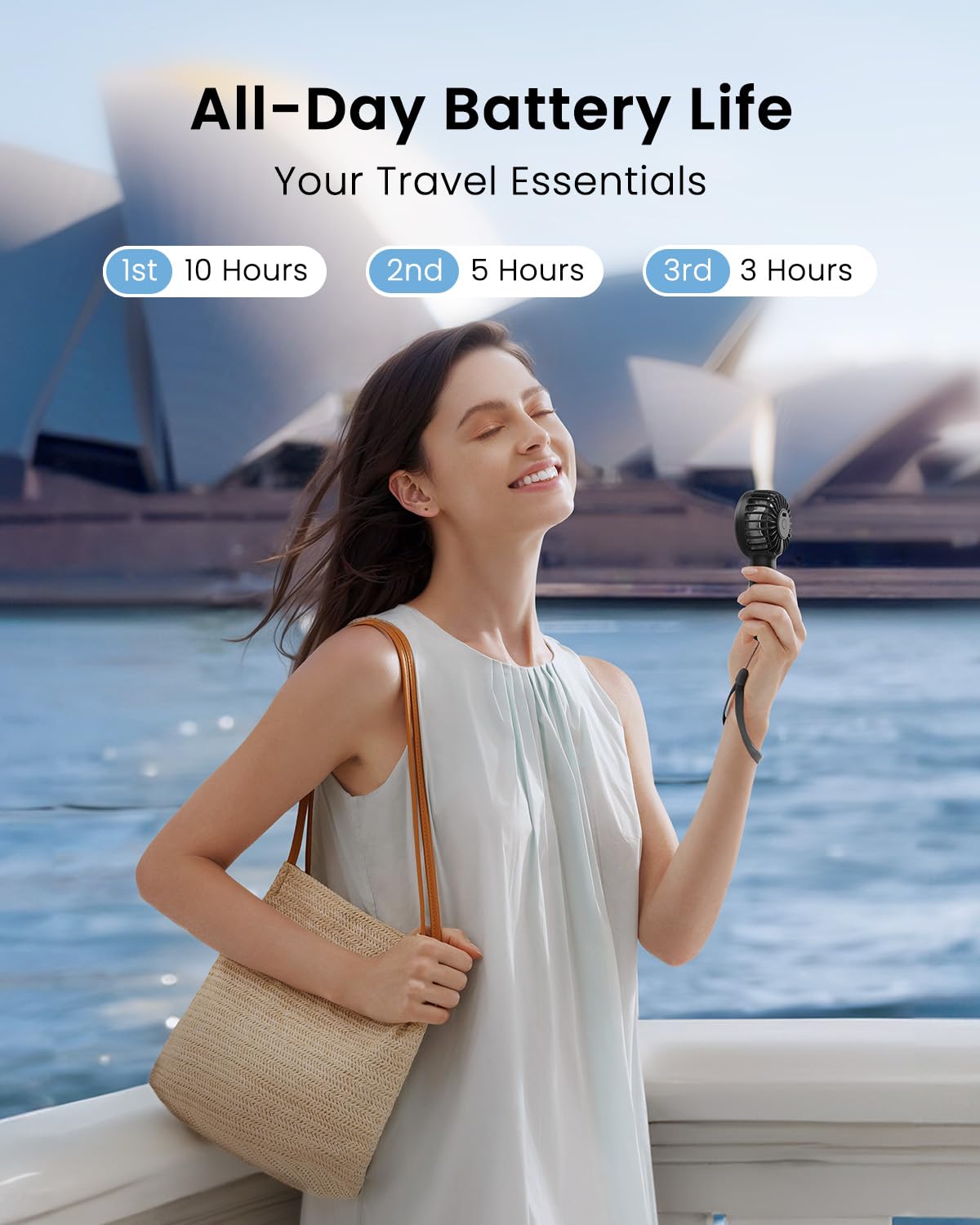 Gaiatop Mini Portable Handheld Fan, 3 Speed Powerful Battery Operated, Small USB Rechargeable Personal Fans for Makeup Eyelash, Camping Beach Airplane Travel Essentials for Women Girls Black