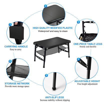KPR Retractable Small Folding Table and Stool Set, Portable Camping Foldable Table Lightweight Yet More Sturdy with Adjustable Stool for Outdoor Picnic, Beach, Camp, Also Ideal as Laptop Bed Desk