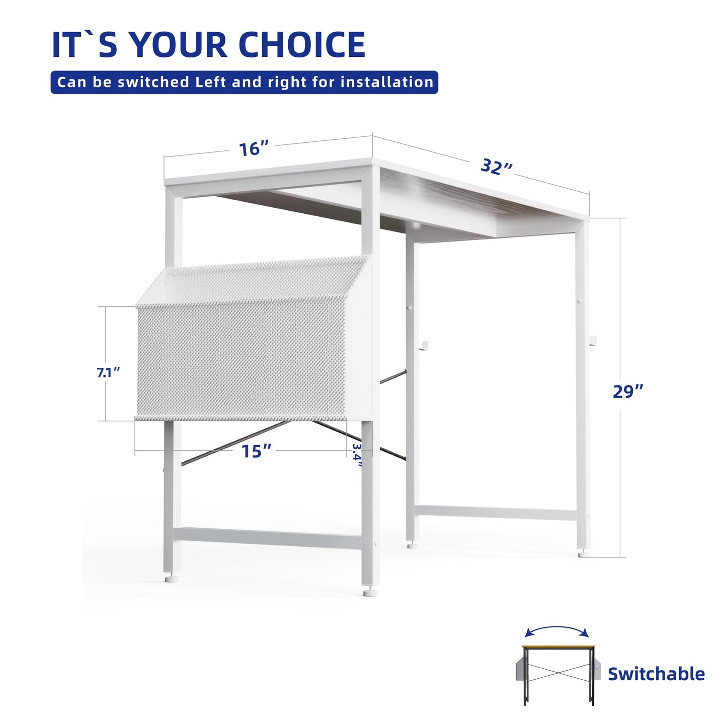 Pamray 32 Inch Computer Desk for Small Spaces with Storage Bag, Home Office Work Desk with Headphone Hook, Small Office Desk Study Writing Table