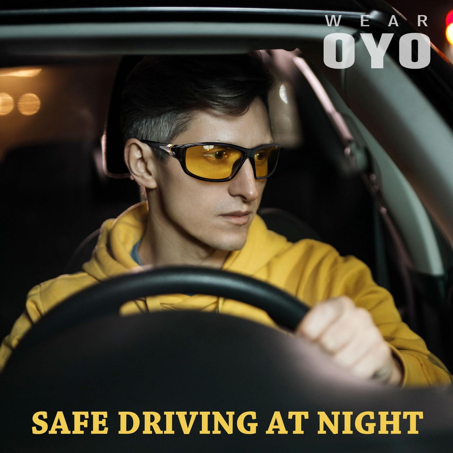 Night Vision Driving Glasses for Men Women,Sports Style Wrap Around Anti Glare with Polarized Yellow Lens