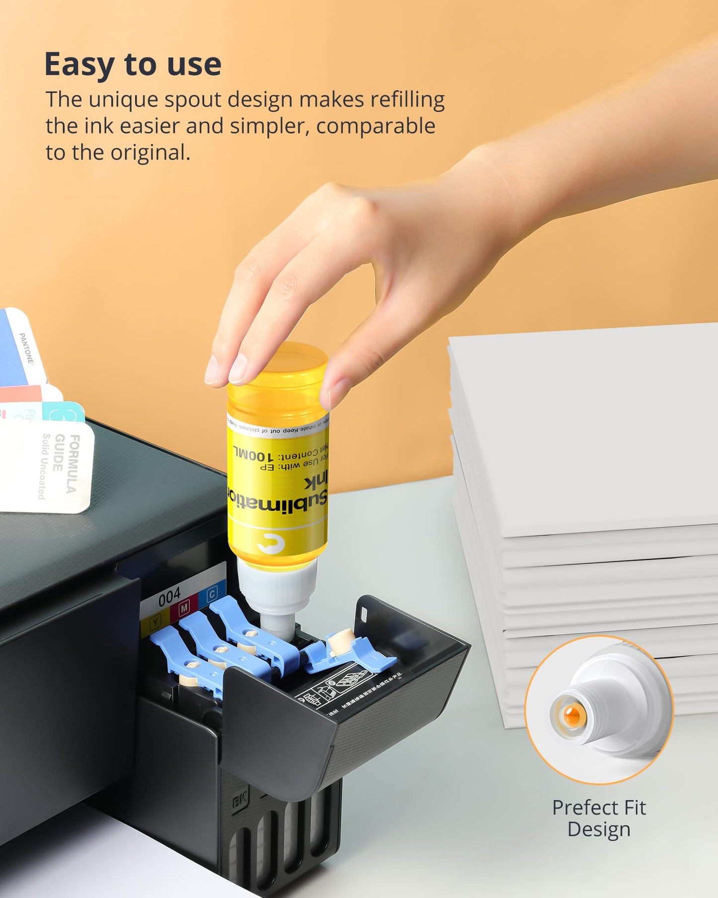 Hiipoo 600ML Sublimation Ink for ET-8500 ET-8550 Wide-Format Supertank Printers Heat Press Transfer on T-Shirt Tumblers (6x100ML, BK PB C M Y GY)