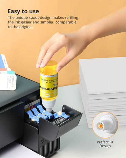 Hiipoo Sublimation Ink Set with 110 Sheet Sublimation Paper 8.5x11” 120G, 2 Pack Teflon Sheet, Heat Tape Compatible for Inkjet Printer ET-2720 ET-2760 ET-2800 ET-2803 ET-2400 ET-4700 ET-4800 ET-15000