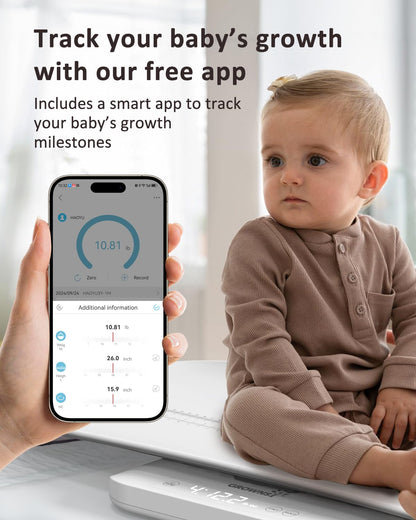 GROWNSY Smart Baby/Pet Scale,Digital Baby Weight Scale with App for Tracking Growth of Infant, Toddler,Puppy,and Cat—Supports Up to 330 lbs, with Hold Function, 27-inch Height Measurement,5 Units