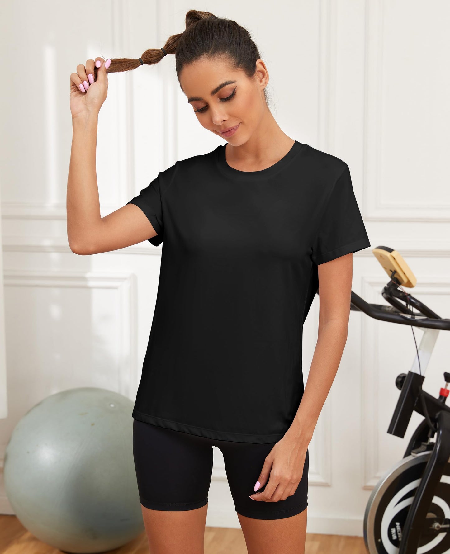 KevaMolly Black Workout Tops for Women UPF50+ Breathable Loose Fit Yoga T Shirts Short Sleeve Running Gym Athletic Tee Top XXL