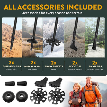 Premium Foldable Hiking Poles by USA Brand - Adjustable, Lightweight Trekking Poles Made of Aircraft Aluminum, Metal Flip Locks & Comfortable Real Cork and EVA Foam Grips