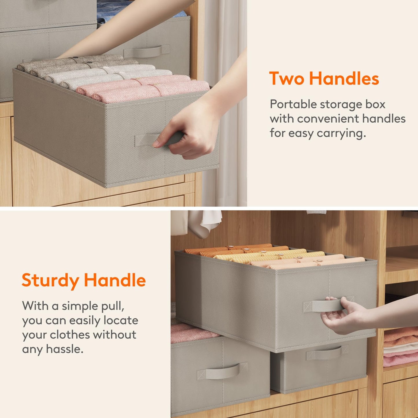 Lifewit Wardrobe Clothes Organizer 6 Pack, Large Size 6 Grids Closet Jean Storage Bins with Handles and Support Boards, Foldable Drawer Dividers for Sweater, Pants, T-shirt, Hoodie, Dress, Grey