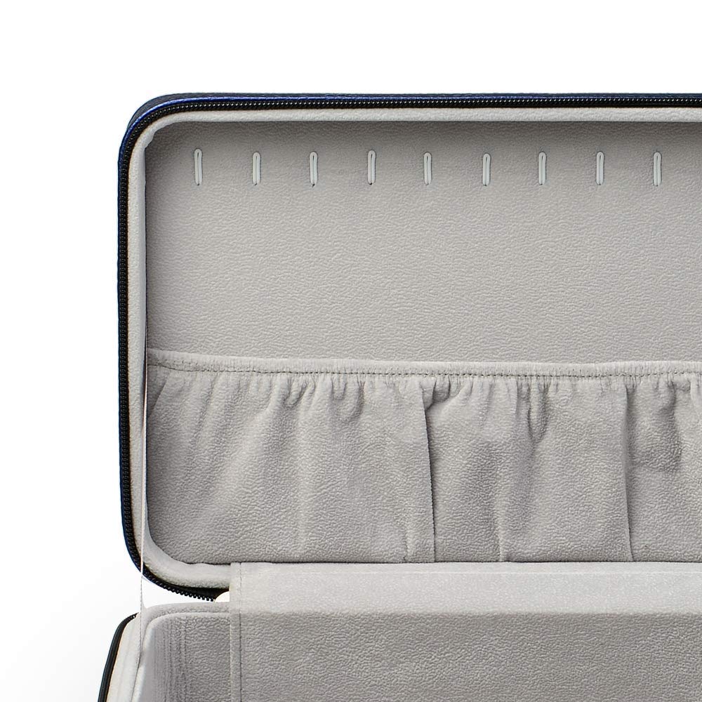 Oirlv Blue Leather Jewelry Box Handmade Travel Jewelry Organizer Storage Case Holder For Girl Lady Earring,Ring,Necklace,Pendant,Watch,Bracelet.(3 layers)