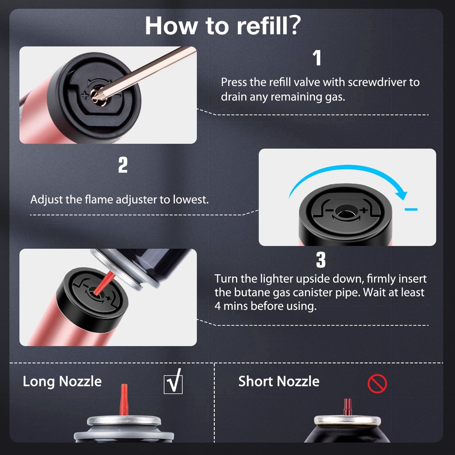 LcFun Torch Lighters 2 Pack Refillable Butane Lighter, Butane NOT Included, Windproof Adjustable Jet Flame Long Lighters for Candle, Grill, BBQ, Camping