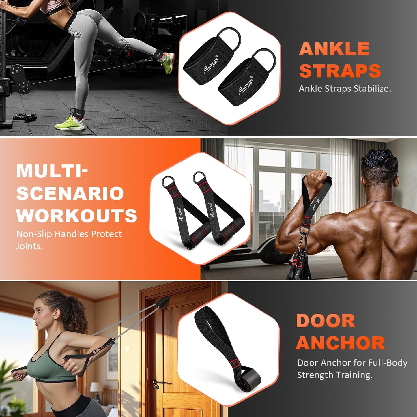 HPYGN Resistance Band, Exercise Bands with Handles, Workout Bands, Fitness Bands with Door Anchor and Ankle Straps, for Heavy Resistance Training, Physical Therapy, Shape Body, Yoga, Home Workouts Set