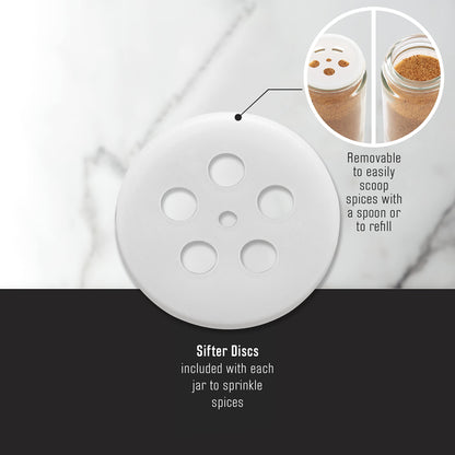 Kamenstein 16 Jar Warner Revolving Countertop Spice Rack Organizer with Lift & Pour Caps and Spices Included, FREE Spice Refills for 5 years, Stainless Steel & Bamboo with Black Caps