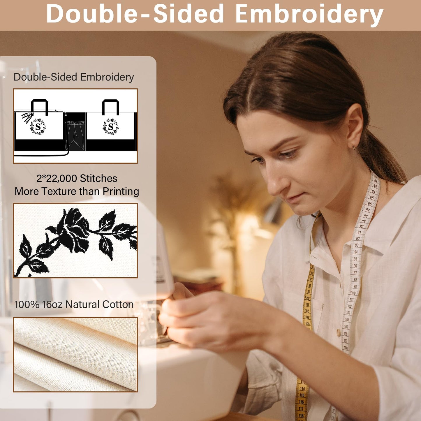 Adoryoung Monogram Personalized Initial Canvas Tote Bags for Women, Double-sided Embroidery Tote Beach Bags Gifts for Women (P)