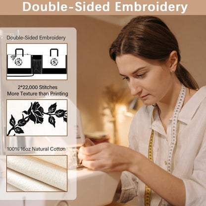 Adoryoung Monogram Personalized Initial Canvas Tote Bags for Women, Double-sided Embroidery Tote Beach Bags Gifts for Women (P)