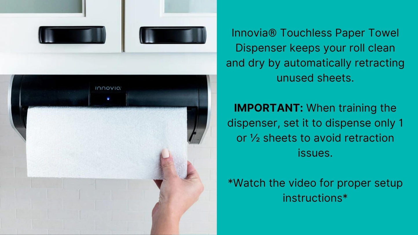 Innovia Automatic Paper Towel Dispenser. Touchless Technology. Works with Most Paper Towel Brands and Sizes. Dispenses The Number of Sheets You Need. Black, Under Cabinet Mounted.