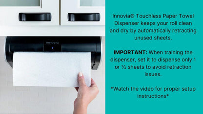 Innovia Automatic Paper Towel Dispenser. Touchless Technology. Works with Most Paper Towel Brands and Sizes. Dispenses The Number of Sheets You Need. Black, Under Cabinet Mounted.