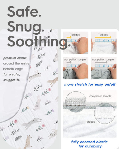 Graco Pack and Play Fitted Sheets - 2 Pack Mini Crib Sheets, Hypoallergenic and Soothing, Premium Jersey Fabric, Safari Sea Animals Pattern