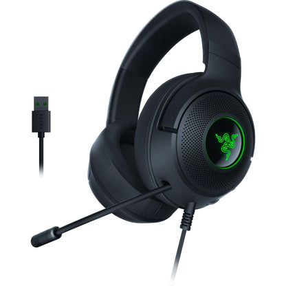 Razer Kraken V3 X Wired USB Gaming Headset: Lightweight Build - Triforce 40mm Drivers - HyperClear Cardioid Mic - 7.1 Surround Sound - Chroma RGB Lighting - Black