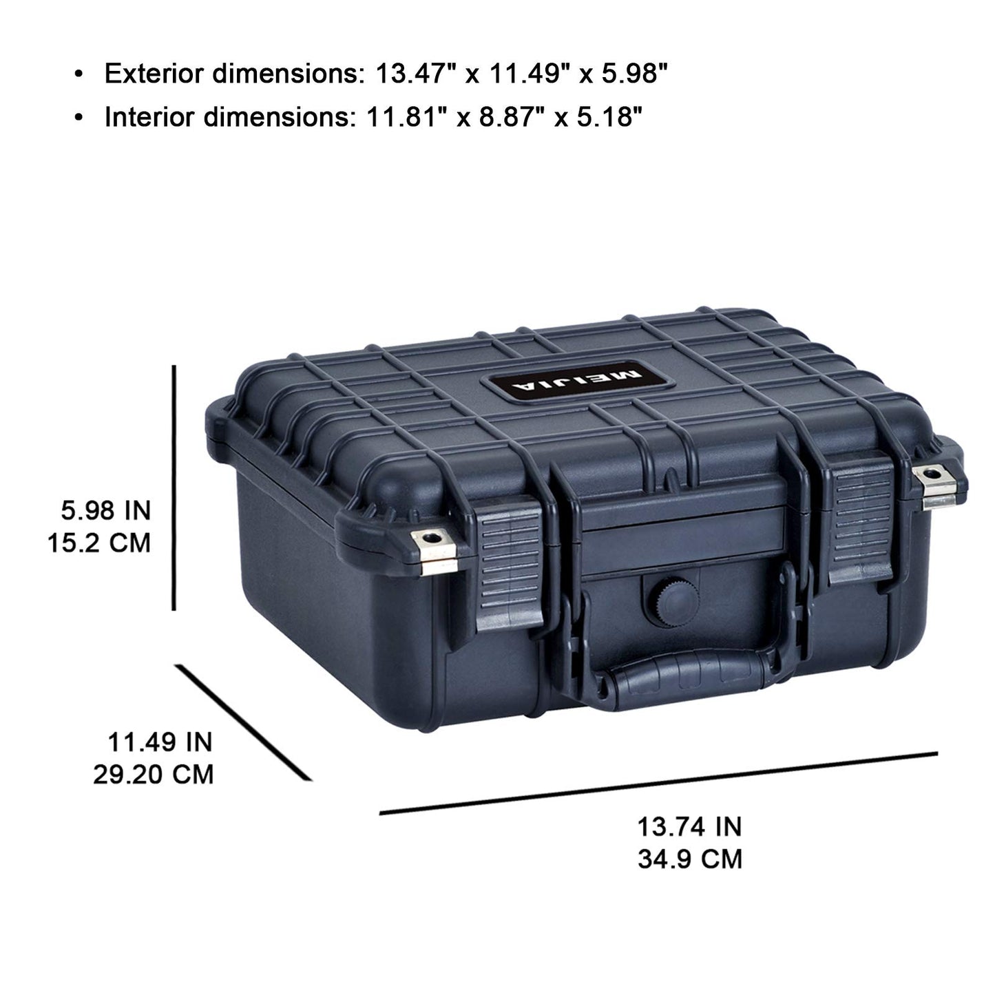 MEIJIA Portable All Weather Waterproof Protective Case,Hard Case,Camera Case With Customized Fit Foam,Fit Use of Drones,Camera,Equipments,Pistols,Elegant Black,13.35 x11.63x5.98inches