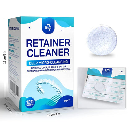 Retainer & Denture Cleaner Tablets - 4 Months Supply (120 pcs) Dental Retainers for Aligner - Mouth & Night Guards - False Teeth Whitening - Removes Odor & Plaque (120 Pcs)