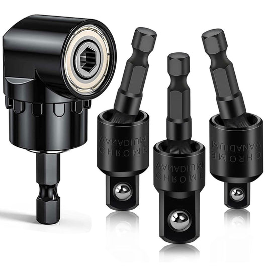 Fruholt Flexible Drill Bit Extension Set with Right Angle Attachment, 360° Rotatable 1/4 3/8 1/2" Impact Grade Socket Adapter Sets for Cordless Drill & Screwdriver, Power Drill & Driver