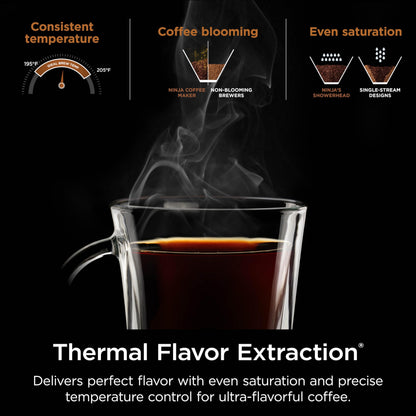 Ninja Specialty Coffee Maker, Hot & Iced Coffee, 6 Brew Styles, 8 Sizes, Small Cup to Travel Mug, 10-Cup Carafe, Fold-Away Frother, Permanent Filter, Removable Reservoir, Black, CM401