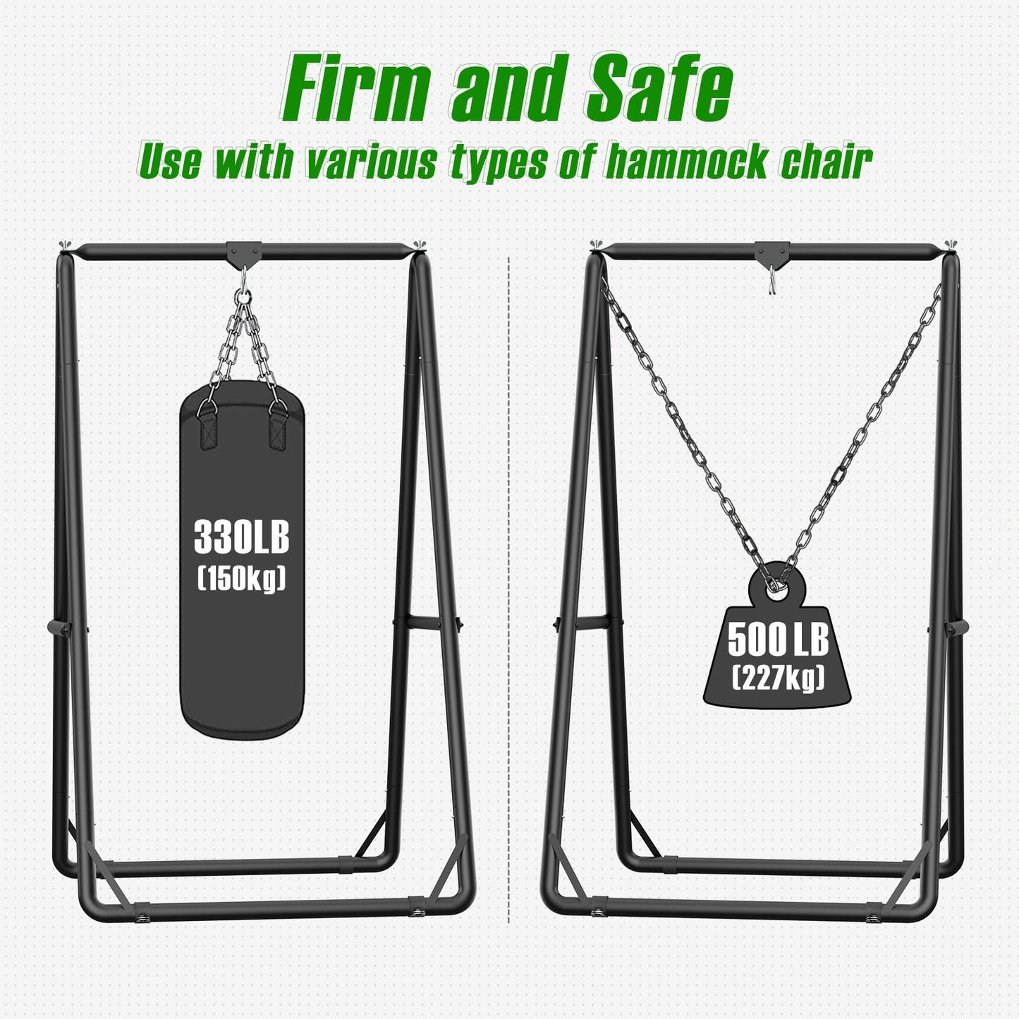 GREENSTELL Hammock Chair Stand, Swing Stand with 3 Hooks Fit for Most Hanging Chairs, Ground Nails for Outdoor and Rubber Clamps for Indoor, Hanging Stand Only Max Load 500lbs, Swing Chair not Include