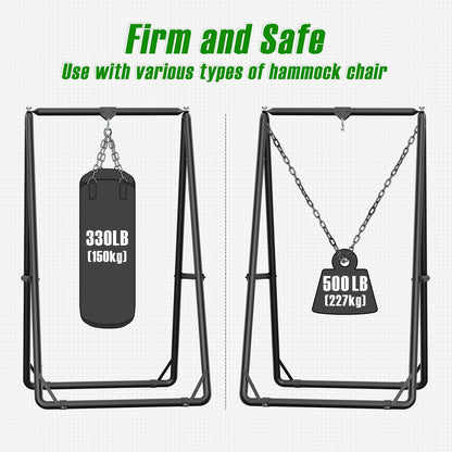 GREENSTELL Hammock Chair Stand, Swing Stand with 3 Hooks Fit for Most Hanging Chairs, Ground Nails for Outdoor and Rubber Clamps for Indoor, Hanging Stand Only Max Load 500lbs, Swing Chair not Include