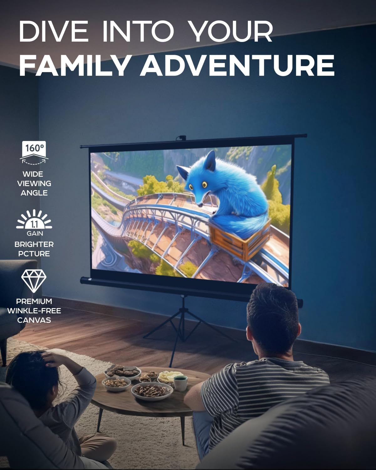 PropVue Projector Screen with Stand 84" - Indoor & Outdoor Projection Screen for Movie or Office Presentation - 16:9 HD Premium Wrinkle-Free Tripod Screen for Projector with Carry Bag & Tight Strap