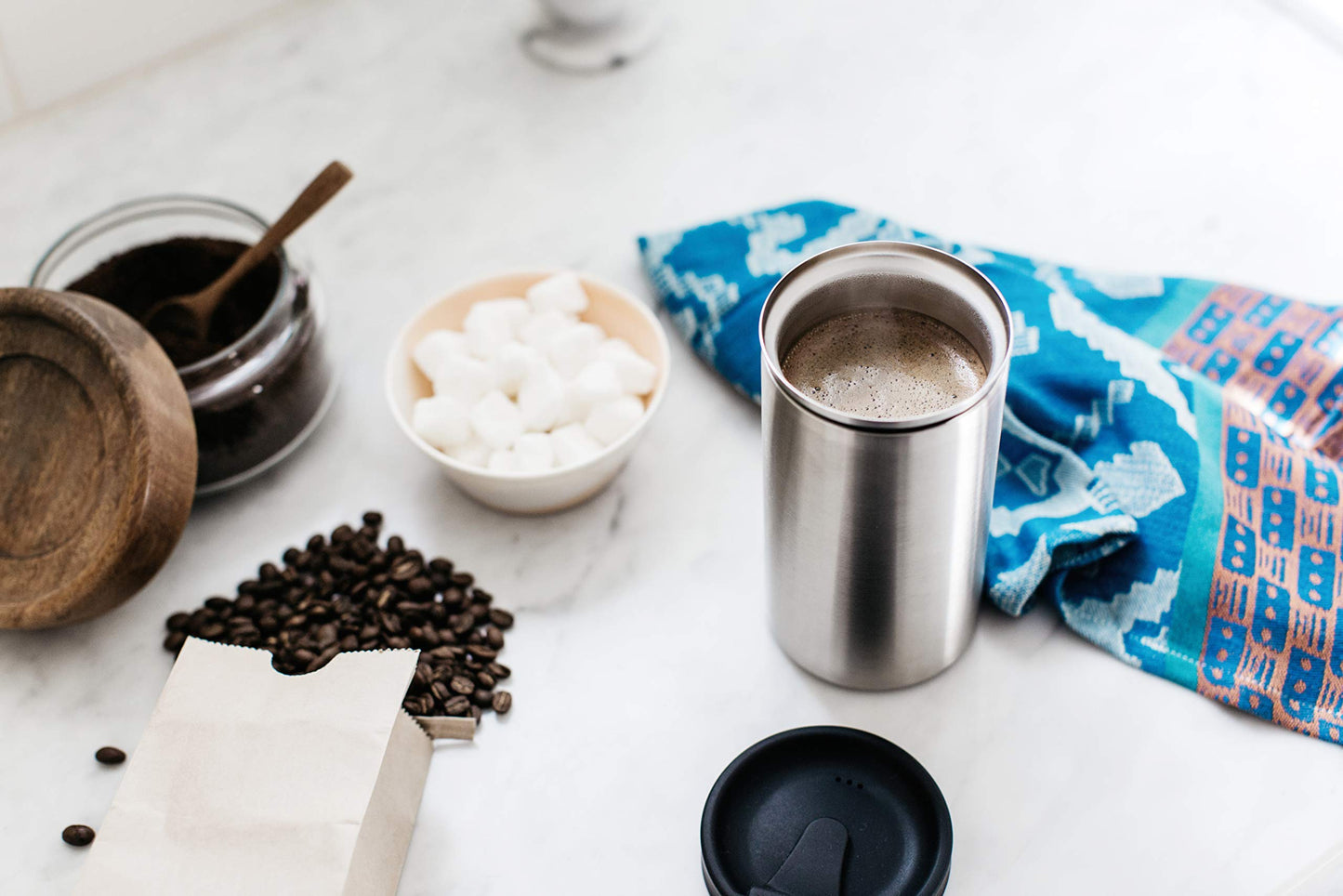 PRESSE by Bobble French Coffee Press And Insulated Stainless Steel Travel Tumbler for On-The-Go Brewing - 13 oz (Blue)