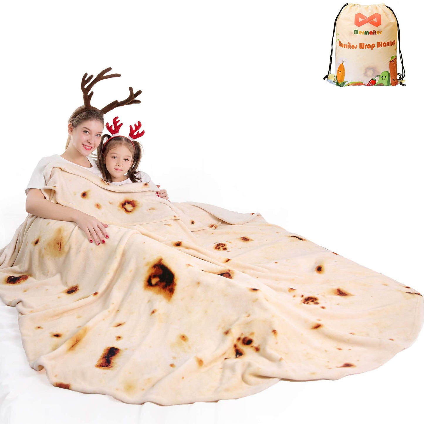 mermaker Burritos Tortilla Throw Blanket 2.0 Double Sided 80 inches for Adult and Kids, Giant Funny Realistic Food Blanket, 285 GSM Novelty Soft Flannel Taco Blanket (Yellow-Double Sided)