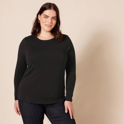 Amazon Essentials Women's Regular-Fit Long-Sleeve Crewneck T-Shirt (Available in Plus Size), Black, X-Small