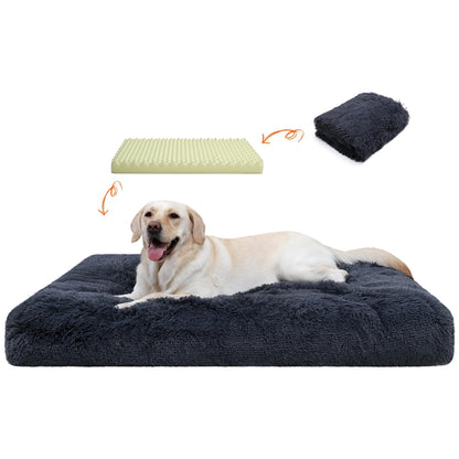 Orthopedic Dog Beds Medium/Large Sized Washable Removable Cover, Plush Dog Bed Waterproof Lining NonSkid Bottom, Crate Foam Pillow Mattress Fluffy Anti Anxiety Pet Pad 35x23 Inch, Dark Grey