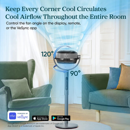 Levoit Standing Smart Fan for Bedroom, 1451CFM Ultra-High Airflow, 12H Timer with WiFi/Voice/Remoter, Auto 120°+90° Oscillating, Quite 20dB, 12 Speeds, 4 Modes, DC Motor, 2 in 1 Pedestal & Tabletop