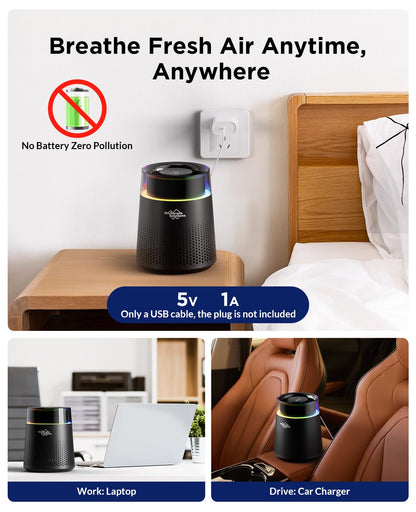 MSB5 Air Purifiers for Bedroom, H13 True HEPA Air Purifier for Home Room Office, 20dB Quiet Air Cleaner with Sleep Mode Colorful Night Light for Pets Dander Pollen Mold (Black)