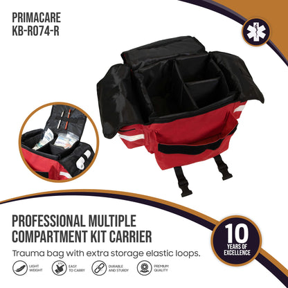 PrimaCare KB-RO74-R First Responder Bag for Trauma, 17" x 9" x 7", Red