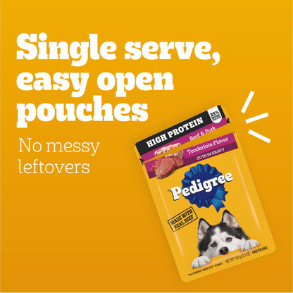 Pedigree High Protein Adult Soft Wet Dog Beef & Pork Tenderloin, 3.5 oz. Pouches, 16 Count