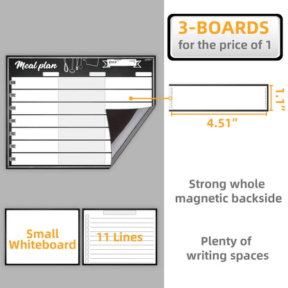 JJPRO Magnetic Dry Erase Meal Planning Whiteboard for Refrigerator-One 14.5x11 Weekly Menu Board and Two Notes Whiteboard for Kitchen Fridge-Refrigerator Organizer with Meal Planner Boards