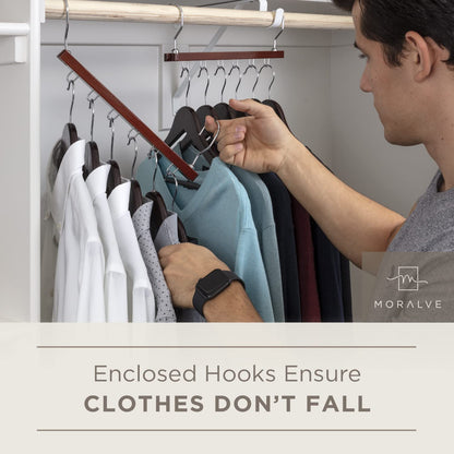 MORALVE Space Saving Hangers for Closet – 4 Pack European Beechwood 6-Tier Shirt Organizer with 360° Swivel Hook – Collapsible Clothes Hanger for Closet Organization (Hangers Not Included)