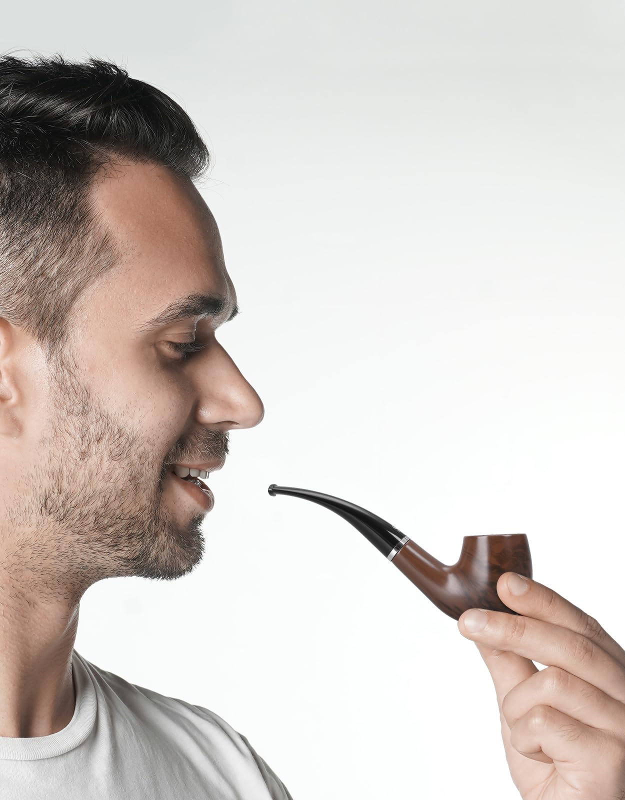 Joyoldelf Tobacco Pipe Set, Short Handle Curved Smoking Pipe with Foldable Pipe Stand Holder, Pipe Starter Kit for Beginner with Gift Box and Accessories