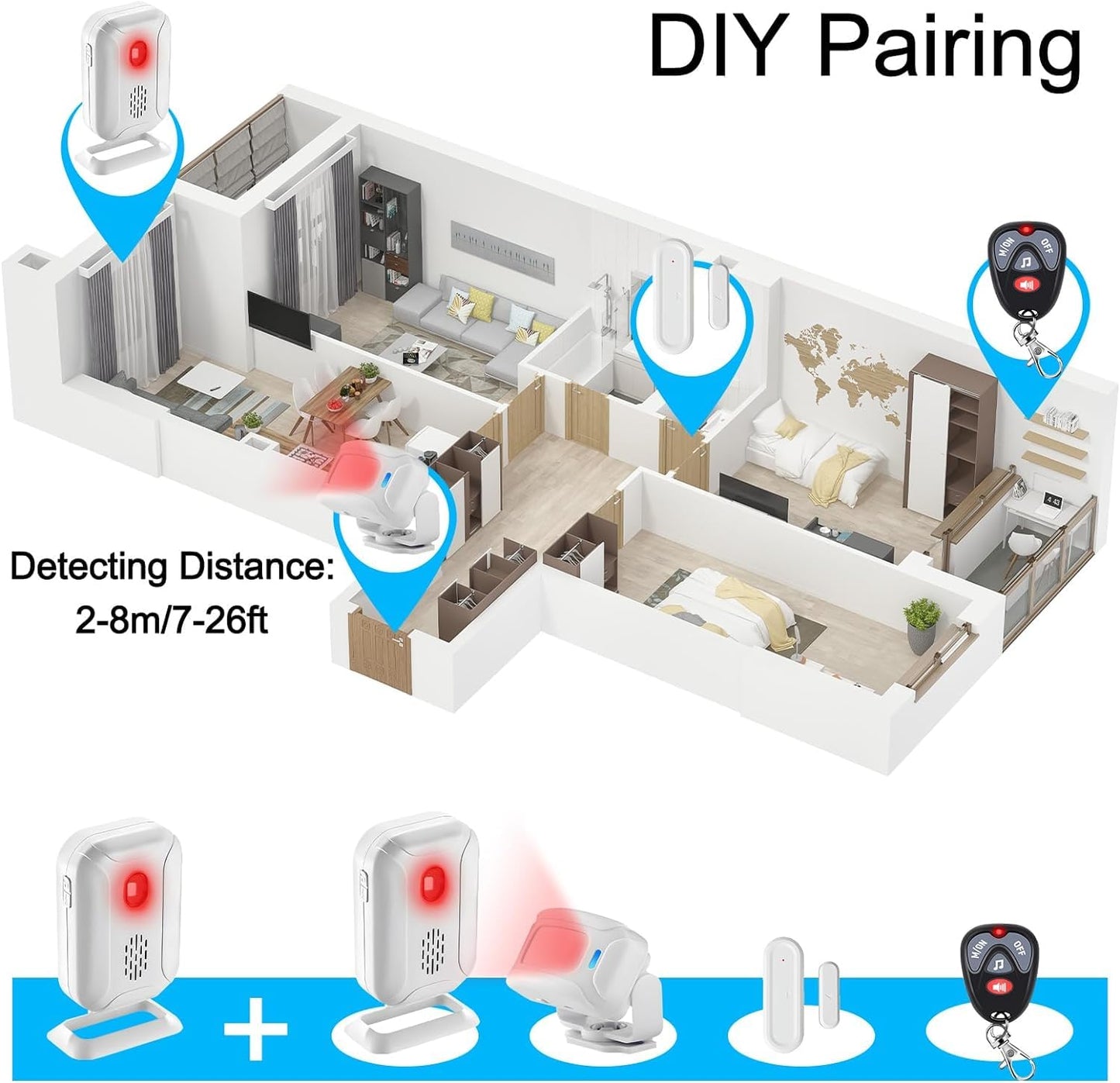 GREENCYCLE Door Sensor Chime, Motion Detector Alarm, Commercial Door Bells for Business Entry, Home Security Alert (918 Feet, 36 Tunes, 4 Volume Levels, LED Indicators), 2Receiver1Infrared Transmitter