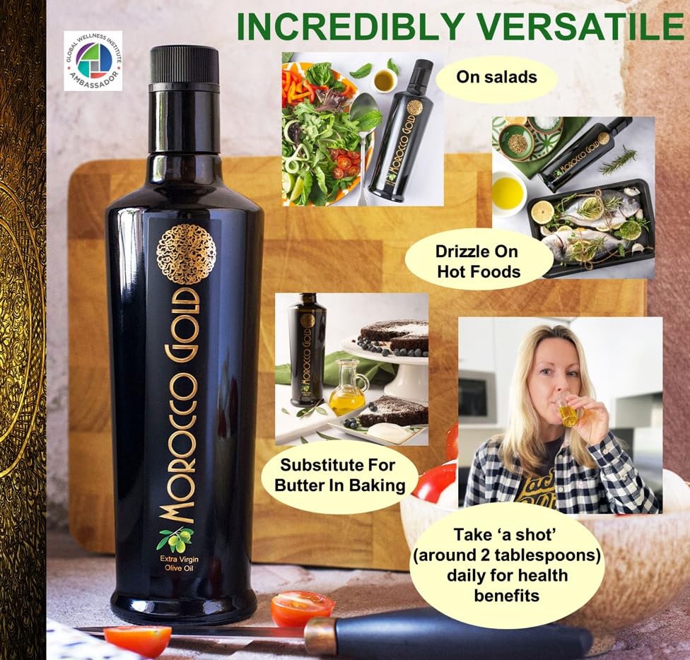 Morocco Gold New Harvest Extra Virgin Olive Oil Early Harvest – Cold Pressed – Polyphenol Rich 652mg/kg EVOO Fresh Harvest Pure and Natural. 500ml/17 Fl Oz