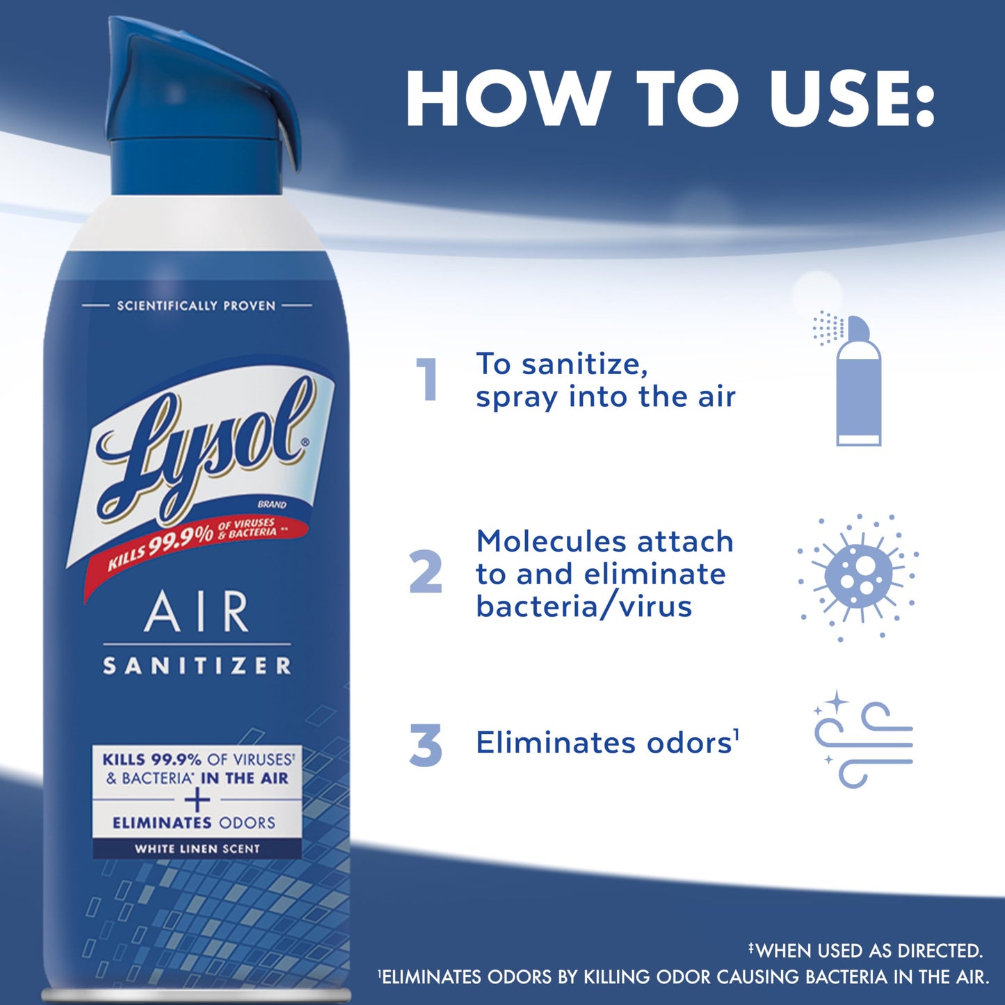 Lysol Air Sanitizer Spray with Odor Eliminator for Home & Office, Sanitizing Spray, Air Freshener Alternative, White Linen Scent, 10 oz (Pack of 3)