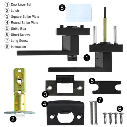 RAZCC Privacy Door Levers, 6 Pack Matte Black Door Handles, Bed and Bath Door Locksets Heavy Duty Keyless Interior Handles, Reversible for Left Right Handed Doors