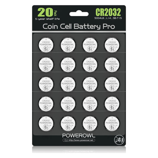 POWEROWL High Capacity CR2032 Battery (20-Pack) 3v Lithium Batteries, Leak-Free, Long Lasting Cr 2032