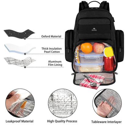 MATEIN Lunch Backpack for Men Work, 15.6 Inch Tactical Backpack with Lunch Compartment, Large Laptop Backpacks with Insulated Cooler Bag for Travel Beach Camping Picnic Hiking, Black